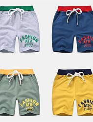 Kids Boys Shorts Pocket Letter Breathable Soft Comfort Shorts Outdoor Cotton Sports Cool Daily Yellow Blue Green Mid Waist