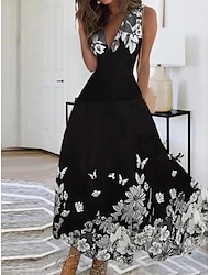 Women's Casual Dress Swing Dress Summer Dress Floral Butterfly Print V Neck Maxi long Dress Daily Date Sleeveless Summer Spring