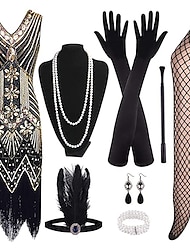 Retro Antiguo Rugido 20s 1920s Vestido Flapper Vestidos Accesorios Vestido Cóctel Diadema de estilo flapper Collar / pendientes El gran Gatsby Mujer Lentejuelas Borlas Fiesta / Noche Mascarada Vestido