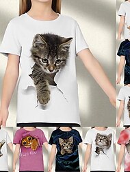 Παιδιά Κοριτσίστικα Κοντομάνικη μπλούζα Κοντομάνικο Κοντομάνικο Γάτα Γραφική Ζώο Ουράνιο Τόξο Παιδιά Άριστος Ενεργό χαριτωμένο στυλ 3-12 χρόνια
