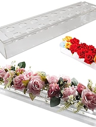 Clear Acrylic Flower Vase Rectangular Floral Centerpiece, without LED Light, Mother's Day Gift, Home Decoration