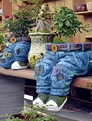 vasos de flores engraçados para interior e exterior calças de brim de resina ornamentos criativos para decoração de vasos de flores artesanato retro decoração de jardim
