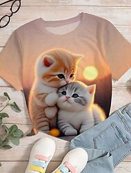 Girls' 3D Graphic Cartoon Cat T shirt Tee Short Sleeve 3D Print Summer Spring Active Fashion Cute Polyester Kids 3-12 Years Outdoor Casual Daily Regular Fit
