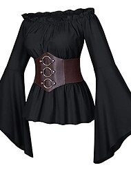 Blusa renascentista feminina tops espartilho cinto 2 peças medieval vitoriana camisa manga longa fora do ombro fantasias de cosplay pirata