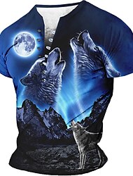 Homens Camiseta Camisa Henley Gráfico Animal Lobo Henley Roupa Impressão 3D Rua Diário Manga Curta Botão Imprimir Moda Designer Casual