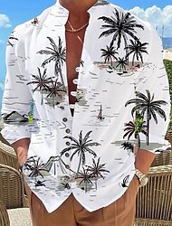 Herr Skjorta Hawaii skjorta Kokosnötsträd Grafiska tryck Hög krage Vit Rodnande Rosa Blå Grön Utomhus Gata Långärmad Mönster Kläder Mode Designer Ledigt Bekväm