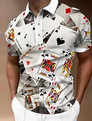 Męskie Koszulka polo Polo z klapami Zapinane na guziki koszulki polo Koszula golfowa Wzory graficzne Poker Wieczorne Czarny Biały Szary Na zewnątrz Ulica Krótkie rękawy Nadruk Odzież Sport Moda Moda