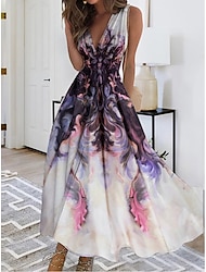 Women's Casual Dress A Line Dress Tank Dress Print V Neck Maxi long Dress Daily Date Sleeveless Summer Spring