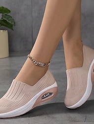 Pentru femei Adidași Slip-On-uri Mărime Plus Size Pantofi Flyknit Adidași cu platformă În aer liber Zilnic Culoare solidă Toc Drept Vârf rotund Sportiv Casual Plimbare Tăiați volantul Loafer Negru