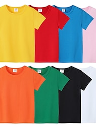 Kids Boys T shirt Tee Solid Color Short Sleeve Cotton Children Top Outdoor Neutral Daily Summer Black 2-12 Years