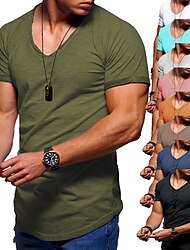 herr v-ringad t-shirt - enfärgade korta skjortor för män kortärmad smal fitness träning atletisk affär avslappnad grundläggande stora långa skjortor svart grå armégrön