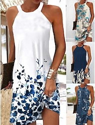 Women's Slip Dress Floral Print Halter Neck Mini Dress Daily Date Sleeveless Summer Spring