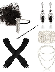 The Great Gatsby Charleston Retro Vintage Roaring 20s 1920s Headpiece Masquerade Flapper Headband Accesories Set Women's Costume Bead Bracelet Earrings Pearl Necklace Vintage Cosplay Christmas