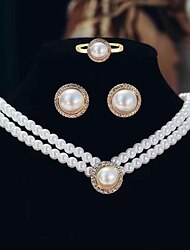 I monili nuziali 1 set Perle finte 1 collana 1 anello Orecchini Per donna Di tendenza Personalizzato Semplice Retrò Prezioso Tonda Parure di gioielli Per Matrimonio Anniversario Occasioni speciali