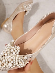 svatební boty pro nevěstu družička ženy se zavřenou špičkou špičatou špičkou meruňková černá punčocha s imitací perly křišťálový plochý podpatek svatební hostina valentýn elegantní klasika
