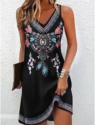 Women's Slip Dress Floral Ruched Print Strap Mini Dress Vintage Ethnic Daily Vacation Sleeveless Summer Spring