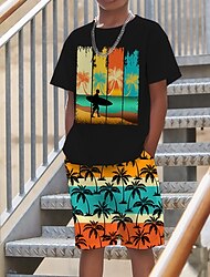 Boys 3D Graphic Coconut Tree T-shirt & Shorts T-shirt Set Clothing Set Short Sleeve 3D prints Summer Spring Sports Fashion Daily Polyester Kids 3-13 Years Outdoor Street Vacation Regular Fit
