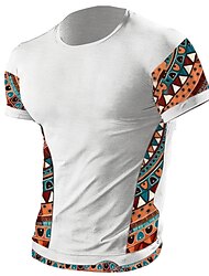 男性用 Tシャツ ティートップ 半袖 クルーネック 夏 カラーブロック トライバル ファッション デザイナー エスニック バケーション お出かけ カジュアル／普段着 ブラック ホワイト ルビーレッド メンズトップTシャツ