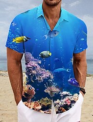 Per uomo Camicia Camicia hawaiana Floreale Giallo limone Stampe astratte Prodotti per pesci Collo ripiegabile Giallo Rosa Blu Azzurro cielo Blu mare scuro Esterno Strada Maniche corte Stampa