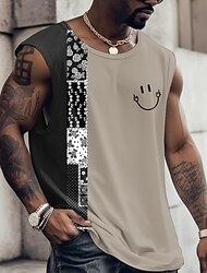 Męskie Kamizelka Top Koszulka bez rękawów dla mężczyzn Graficzny Kolorowy blok Półgolf Odzież Druk 3D Codzienny Sport Paski Nadruk Moda Designerskie Mięsień
