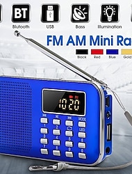 Rádio am fm digital portátil alto-falante de mídia mp3 player de música suporte tf card/disco usb com tela led e função de lanterna de emergência