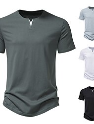 Homens Camiseta Tecido Decote V Férias Para Noite Manga Curta Roupa Moda Básico Casual