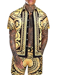 Męskie Koszula Zestaw koszul Koszula hawajska Kwiaty Wzory graficzne Totem Wieczorne Złoty Na zewnątrz Ulica Krótkie rękawy Nadruk Odzież Moda Moda miejska Designerskie Miękkie