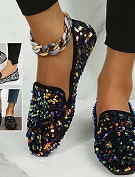 Γυναικεία Χωρίς Τακούνι Slip-Ons Μοκασίνια Παπούτσια Bling Bling Επίπεδα σανδάλια Παπούτσια φαντασίας Πάρτι Κλαμπ Συμπαγές Χρώμα Φωσφορίζει στο Σκοτάδι Καλοκαίρι