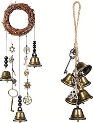 1pc Witch Wind Chime Bells Protection Door Hangers Witch Wind Chimes Wreath Handmade Hanging Witch Bells Wiccan Magic Wind Chimes For Home Door