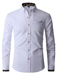 Men's Shirt Dress Shirt Button Up Shirt Black White Wine Long Sleeve Plain Turndown Spring &  Fall Office & Career Going out Clothing Apparel Basic