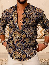 Męskie Koszula W Tureckie Wzory Wzory graficzne Zabytkowe Maszyna Kołnierz stawiany Rumiany róż Niebieski Brązowy Zielony Na zewnątrz Ulica Długi rękaw Nadruk Odzież Zabytkowe Moda Moda miejska