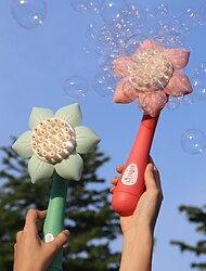 Summer Fun for Kids Electric Handheld Bubble Machine with Rocket Shape & Sunflower Design - Perfect for Outdoor Birthday Parties!
