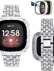 intelligens óraszíj kompatibilis a fitbit versa 3 / sense / versa 4 /sense 2 bling gyémánt fém szíj csere képernyővédő tokkal a fitbit versa 3 / sense / versa 4 /sense 2 készülékkel