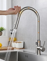 Touchless Sensor Kitchen Faucet Sink Mixer Tap Touch on with Pull Out 2 Mode Sprayer, Digital Display 360 Swivel Single Handle Taps Stainless Steel Deck Mounted, Water Vessel Taps