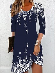 Women's Floral Color Block Print V Neck Mini Dress Daily Vacation Long Sleeve Summer Spring