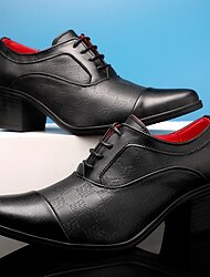 Men's Black Faux Leather Lace-Up Dress Shoes with Block Heel – Stylish Formal Footwear for Business, Parties & Special Occasions