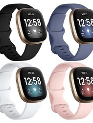 4 pacotes Pulseira de Smartwatch Compatível com Fitbit Versa 4 Sense 2 Versa 3 Sense Silicone Relógio inteligente Alça Ajustável Mulheres Homens Pulseira Esportiva Substituição Pulseira