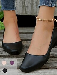Zapatos negros de tacón bajo para mujer: zapatos clásicos sin cordones con punta redonda para la oficina, el trabajo y ocasiones formales.