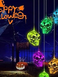 Skull Head Solar Wind Chime Halloween Decoration Lights 6 LED String Lights Outdoor Decorations Hanging Garden Lights Color Changing Decor LED Wind Chimes, Theme Parties Haunted Party Garden Yard Outdoor Bar Hallowmas Decorations