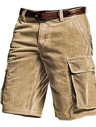Men's Cargo Shorts Corduroy Shorts Pocket Plain Comfort Breathable Outdoor Daily Going out Fashion Casual Black White