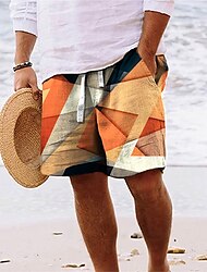 Voor heren Korte broek Zomer korte broeken Strandshorts Trekkoord Elastische taille 3D-afdrukken Grafisch Kleurenblok Geometrie Ademend Zacht Korte Casual Dagelijks Feestdagen Streetwear Hawaii Geel