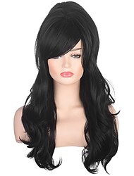 Women Black Beehive Wig Long Curly Wavy Bouffant Heat Resistant Synthetic Hair wigs for Womens Vintage Costume Cosplay Halloween Party