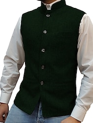 Men's Tweed Casual Business Vests Lightweight Waistcoat Solid Color Tailored Fit Single Breasted Five-buttons Silver Black Red 2024