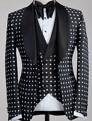 חליפות חתונה לגברים שחורות 3 חלקים מנוקד בהתאמה אישית עם חזה אחד עם כפתור אחד 2024