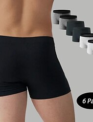 Men's 6 Pack Boxer Briefs Underwear Boxer Shorts Cotton Breathable Plain Black White