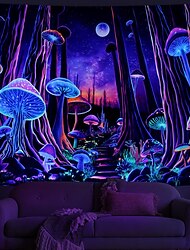 paddestoel fantasie blacklight wandtapijt uv reactief gloed in het donker trippy mistig natuur landschap hangend wandtapijt muurschildering voor woonkamer slaapkamer