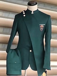 Herr Bröllop Bal Kostymer Svart Röd Solid färg Skräddarsydd passform 2 delar set Singelknäppt 1 Knapp