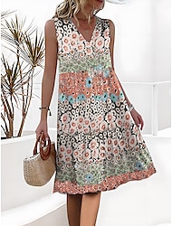 Damen Tank-Top Kleid Blumen Farbblock Bedruckt Gurt Midikleid Täglich Verabredung Ärmellos Sommer Frühling