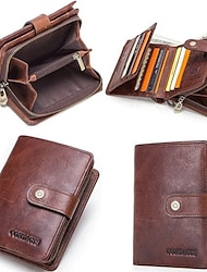 Bolsa masculina de couro genuíno carteira rfid vintage masculina com bolso para moedas carteiras curtas carteira pequena com zíper com porta-cartões