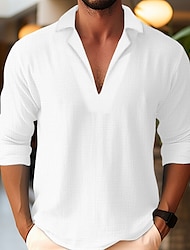 Pánské Košile Popover košile Letní košile Plážová košile Černá Bílá Zelená Dlouhý rukáv Bez vzoru Camp Collar Jaro léto Ležérní Denní Oblečení